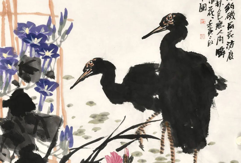 鞠占圃“鷺鷥系列”大寫意花鳥畫作品賞析